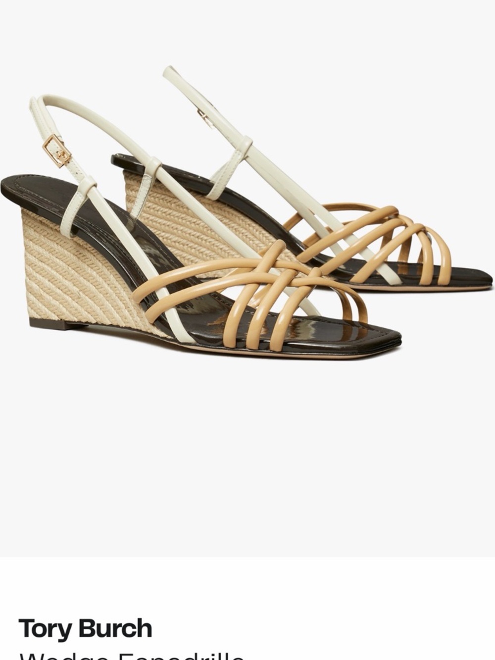 Tory Burch wedge espadrille with Tan Crisscross Straps and Cream Ankle - Picture 2 of 8